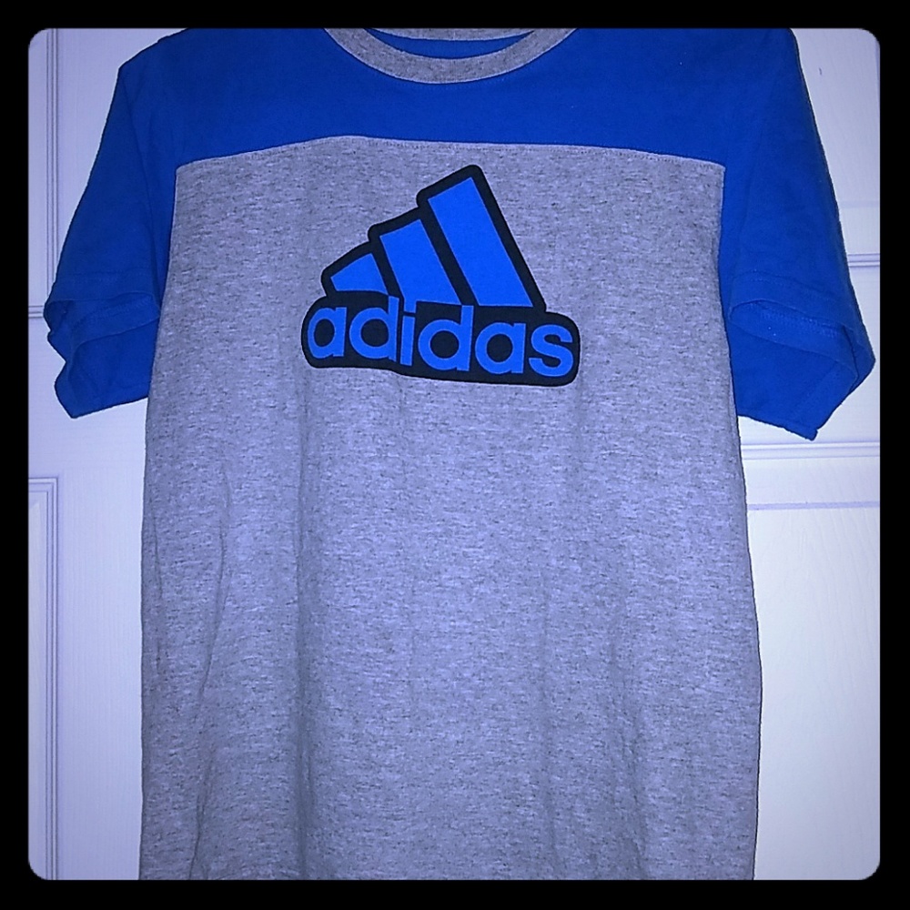 Adidas short sleeve workout shirt Blue&gray&BLK(2)